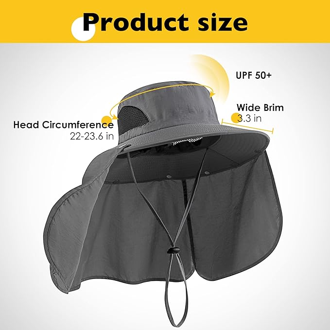 Fishing Hat for Men&Women,Outdoor UV Waterproof Wide Brim Bucket Hat,UPF50+ Sun Hat with Neck Flap