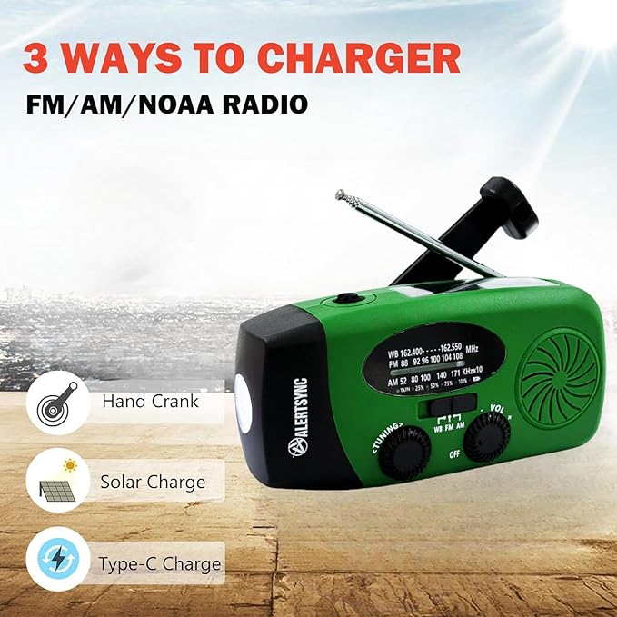 5000mAh Emergency Crank Weather Radio, iRonsnow NOAA/FM/AM Solar Radios, Portable Survival Radio with SOS, Earphone Jack, 1W 4 Modes LED Flashlight, Cell Phone Charger for Camping Hiking