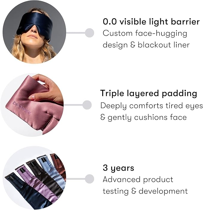 DROWSY Silk Sleep Mask. Face-Hugging, Padded Silk Cocoon for Luxury Sleep in Total Darkness. (Lavender Haze)