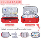 First Aid Bag Empty Large Medical Bag with Shoulder Strap 16”x 9½” x 7” Medicine Organizer Box Travel First Aid kit Emergency Supplies Storage Bag for Car, Home, Office, Outdoor (Red)