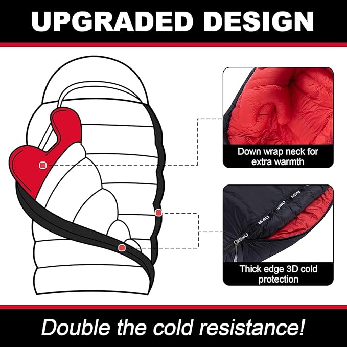 Ultralight Down Sleeping Bag for Adults with 600 Fill Power, Compact Sleeping Bag for Backpacking, Hiking and Camping