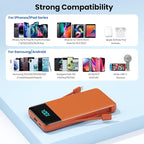 Portable Charger 13800mAh for iPhone with Built-in Cables & AC Wall Plug,5-in-1 USB-C Power Bank,LCD Display External Battery Pack Phone Charger Compatible with iPhone 16/15/14/13,Android (Orange)