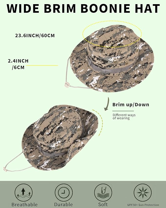 Sun Hats for Men Women Bucket Hat UPF 50+ Boonie Hat Foldable UV Protection Hiking Beach Fishing Summer Safari