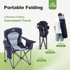 LET'S CAMP Oversized Folding Camping Chair Portable Outdoor Heavy Duty Padded Chairs Lawn Chair with Cup Holder, Storage Pocket and Cooler Bag, Supports 450LBS, for Camp, Travel, Picnic,2 Pack(Blue)