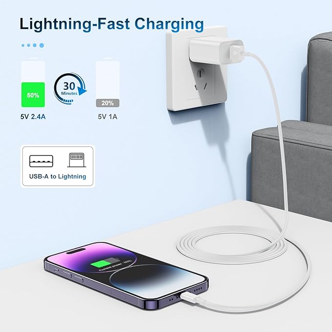 3 Pack Apple MFi Certified iPhone Charger Cable 6ft, Apple Lightning to USB Cable Cord 6 Foot, 2.4A Fast Charging,Apple Phone Long Chargers for iPhone 13/12/11/11 Pro/11 Max/X/XS/XR/XS Max/8/7/6/5S