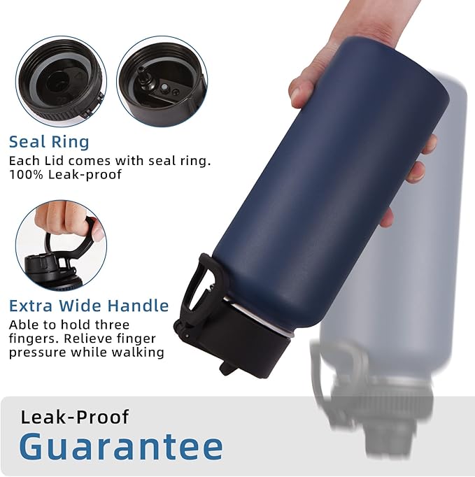 Volhoply 32 oz Insulated Water Bottles Bulk 4 Pack with Straw Lid & Spout Lid,Stainless Steel Sports Water Bottle,Double Wall Vacuum Cups,Leakproof Wide Mouth Metal Flask for Hiking,Camping(Mix,4)