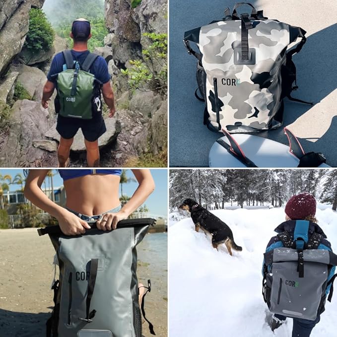 COR Surf Waterproof Heavy Duty Backpack And Dry Bag Pack For Swimming, Boating Or Kayaking, Roll-top Design With Sonically Welded Seams And Padded Laptop Sleeve (25L, 18 x 13 x 7 Inches)