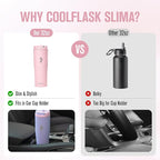 Coolflask Water Bottle 32 oz Fits Car Cup Holder, Slim Tumbler Stainless Steel with Straw & Handle, Vacuum Flask Leakproof Wide Mouth for Travel Sports Gym, Pink