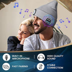 VIBELITE Bluetooth Beanie Hat with Light, USB Rechargeable LED Headlamp with Wireless Headphones, Gifts for Men, Him, Husband, Boyfriend, Grey