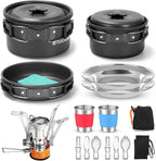 Odoland 16pcs Camping Cookware Mess Kit with Folding Camping Stove, Non-Stick Lightweight Pots Pan Set with Stainless Steel Cups Plates Forks Knives Spoons for Camping, Backpacking, Outdoor Cooking