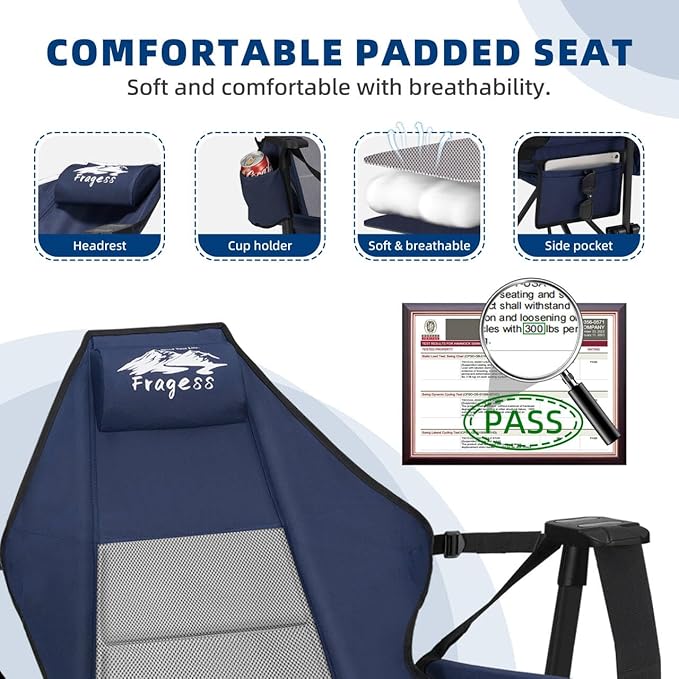 Portable Hammock Camping Chair with Adjustable Back, Folding Hammock Chair Supports 330lbs, Camping Swing Chair for Adults, Camping Hammock Chair for Lawn, Concerts, Backyard, Stargazer