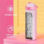 32 oz Insulated Water Bottle for Sports: Meoky Stainless Steel Water Bottle with 2-in-1 Straw and Spout Lid - Leak Proof, Cold for 24 Hours, Protective Silicone Base, BPA-Free for Women Gym, Blush