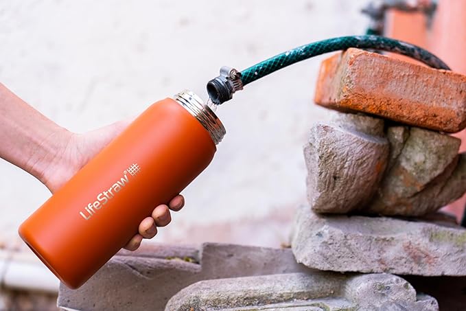 LifeStraw Go Series — Insulated Stainless Steel Water Filter Bottle for Travel and Everyday Use Removes Bacteria, Parasites and Microplastics, Improves Taste, 24oz Kyoto Orange
