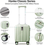 Hanke 14 Inch Underseat Carry On Luggage with Wheels Hard Shell Suitcases Carry On Bag Lightweight Small Mini Suitcase Travel Luggage for Travel（Bamboo Green）