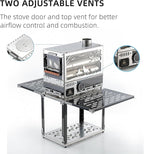 M8 Wood Burning Stove with Oven & Camping Table, Stainless Steel Portable IGT Hot Tent Stove, Including 6 Chimney Pipes, for Camping, Tents, Cooking and Travel (Silver)