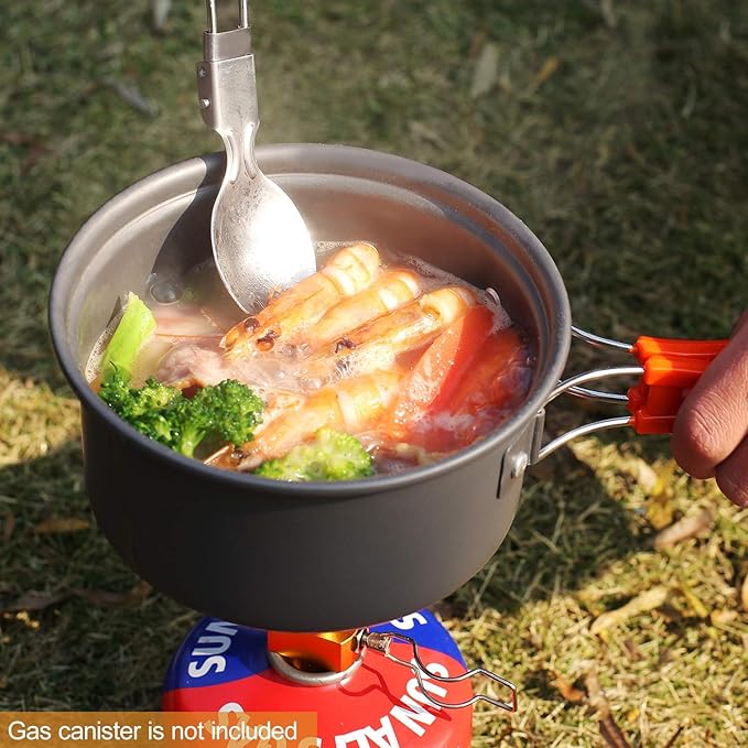 REDCAMP 6/10/11/12/14/15/19 PCS Camping Cookware Mess Kit Camping Gear Campfire Utensils Lightweight Stackable Pot Pan Bowls Soup Spoon with Storage Bag for Camping, Backpacking, Outdoor Cooking