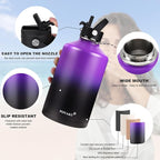 Water Bottle Insulated 32oz 40oz 64oz 128oz Straw Lid Spout Lid & 3 Lids, Leak Proof, Vacuum Insulated,Stainless Steel Water Bottle Wide Mouth for Sports, Gym or Office