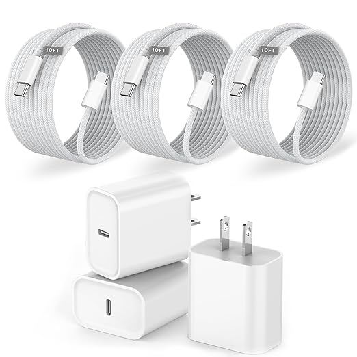 10FT for iPhone Charger Fast Charging Cord, 20W Fast USB C Charger Block with 3 Pack 10 ft Extra Long Charging Cable for iPhone 17/17 Pro/17 Pro Max/Air/16 Pro Max/16 Plus/15 Pro Max/15, iPad Pro/Mini