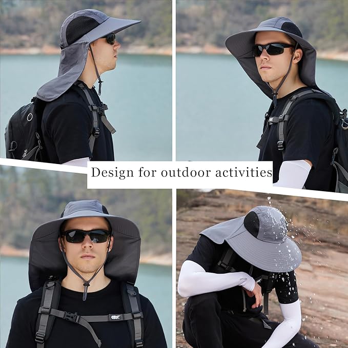Sun Hat for Men Women with Neck Flap,UPF 50+ UV Protective Hiking Fishing Hats,Wide Brim Sun Hat for Women&Men