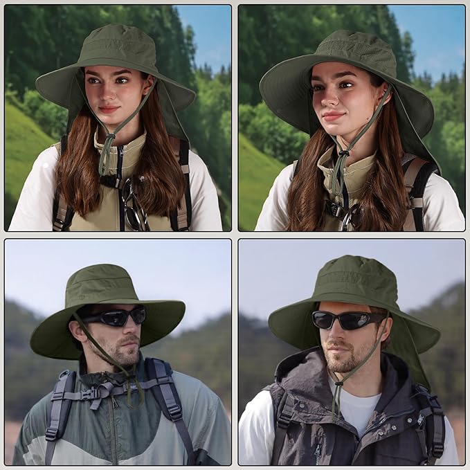 Sun Hats for Men Women, UPF50+ Protection Safari Hat,Wide Brim Fishing Hat with Neck Flap,Bucket Hats for Beach Hiking