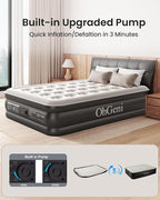 OhGeni Air Mattress Full with Built-in Pump,18'' Comfortable Blow Up Colchones Inflables Mattress for Home,Guests,Foldable,Portable Bed for Adults,Durable Airbed Supports Up to 600 lbs,Black