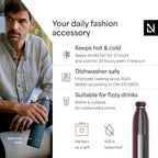 LARS NYSØM Stainless Steel Insulated Water Bottle 12oz 17oz 25oz 34oz 51oz | Insulated Thermo Flask for Hot and Cold Beverages | Leakproof Drinking Bottle (Berry Red, 25.4oz)