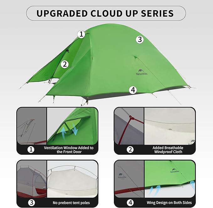 Naturehike Cloud-Up Tent Lightweight Backpacking Tent with Footprint - Free Standing Ultralight Camping Hiking Backpack Tents