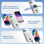 Magnetic Portable Charger for MagSafe with Built-in Cable, iWatch Charger, 10800mAh Wireless Power Bank Travel Essentials, 25W PD Fast Charging Battery Pack for iPhone 17/16/15/14/13,Apple Watch-White