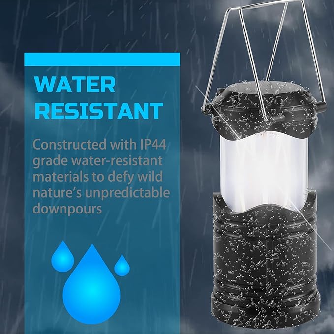 Lichamp 4 Pack LED Camping Lanterns, Collapsible Flameless Candles Tea Lights, Portable Battery Powered Camping Lights Emergency Supplies Kit, Black