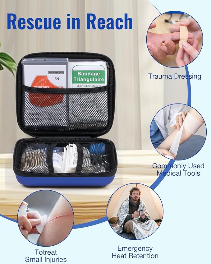 Mini First Aid Kit, 163 Pcs Small Medical Kit, Emergency First Aid Supplies and Survival Kit with Hard Shell - Perfect for Travel, Home, Outdoor, Office, Camping, Hiking