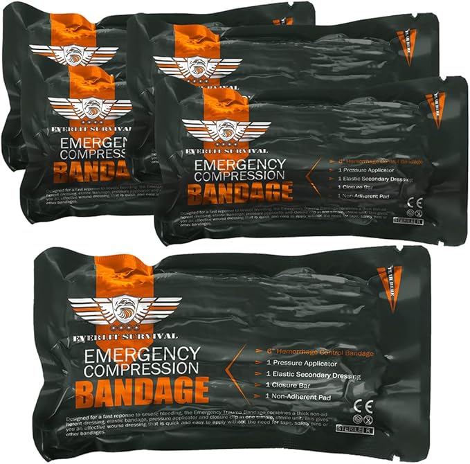 EVERLIT Israeli 6 Inch Emergency Bandage Compression Trauma Pressure Wound Dressing Sterile Vacuum-Sealed Packaging for Bleeding Control, Medical Trauma Kit, Gun Shot, First Aid IFAK