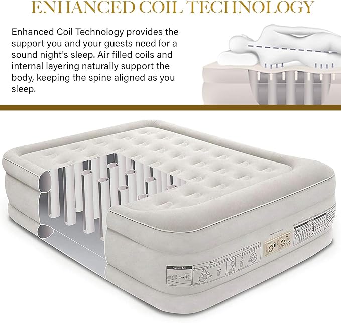 King Koil Luxury Built-in Pillow Top Queen Air Mattress with Built-in High-Speed Pump Best for Home, Camping, Guests, 20" Queen Size Double High Airbed, Blow Up Mattress, Waterproof, 1-Year Warranty