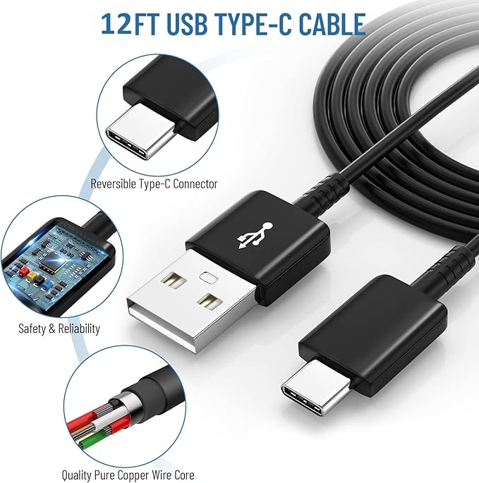 Type C Charger Fast Charging,Android Phone Charger Block with USB C Charger Cable 12Ft for Samsung Galaxy S26/S25/S23/S22/S21/S20/S10/S10 Plus/S10E/S9/S8/S21Ultra/S22+/S22 Ultra/Note 8/9/10/20