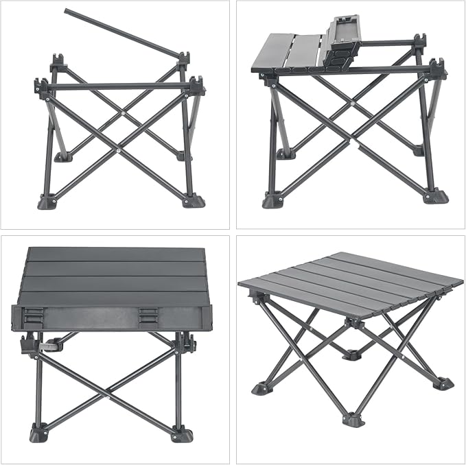 Wind Tour Roll-Up Camping Table, 4-Person Lightweight Aluminum Portable Outdoor Table with Carry Bag for Picnics BBQ Travel (15.7”x13.7”x11” | Pink)