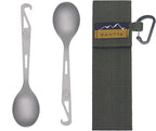 SANTTA Titanium Camping Spoon Set of 2 Piece, Spoon and Bottle Opener 2-in-1 Design, Lightweight Ti Utensils with a Pouch and Carabiner for Outdoor Camping Backpacking Hiking and Travel