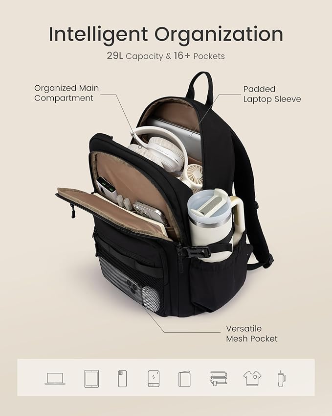 LOVEVOOK Laptop Backpack Women with 40oz Cup Holder Buckle Strap, 15.6 Inch Tech-Ready Work Backpack, TSA-compliant for Travel & College with Versatile Mesh Pocket, Oatmeal Cream