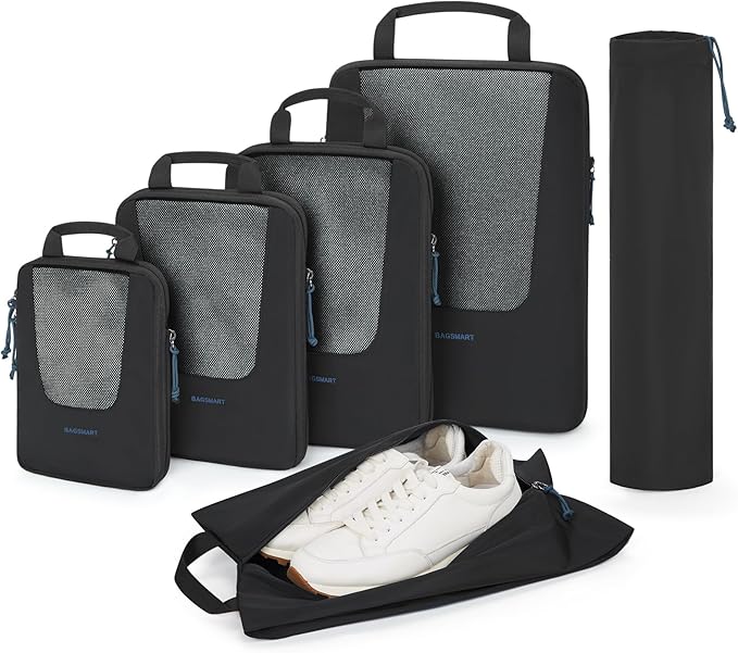BAGSMART Compression Packing Cubes for Travel, 6 Set/5 Set/4 Set, Compression Suitcase Organizer Bags Set for Suitcases Travel Essentials, Lightweight Packing Organizers