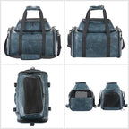 Premium Leather Top Expandable Pet Carrier for Small Dogs & Cats Under 15 lbs, Airline Approved Collapsible Soft-Sided Luxury Travel Bag Blue