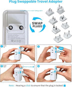 VINTAR Universal Travel Adapter Kit, International Power Adapter with 4 AC and 3 USB Ports(2 USB C), Type A,B,C,D,E/F,G,I,M Detachable Attachments, Travel Adapter Worldwide for India/Africa/Europe/UK