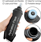 WILDREEDS 500ml Soft Flask, TPU Collapsible Soft Water Bottle for Hydration Pack, Running Vest, Folding Water Bottle for Hiking Cycling Climbing-1Pcs, Black