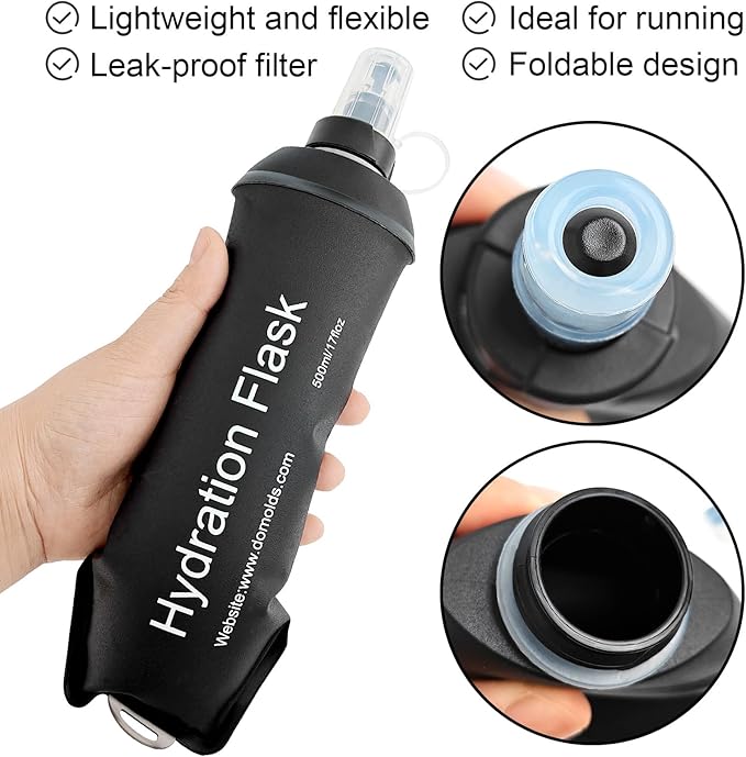 WILDREEDS 250ml Soft Flask, TPU Collapsible Soft Water Bottle for Hydration Pack, Running Vest, Folding Water Bottle for Hiking Cycling Climbing-1Pcs, Black