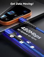 JSAUX USB C Cable 4-Pack [10ft+6.6ft+3.3ft+3.3ft], USB A to Type C Fasting Charging Cord Compatible with iPhone 16/16 Pro/16 Pro Max/15, Samsung Galaxy S24 S23 S22 Note 20 10 Blue