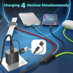 Travel Essentials 4 in 2 Multi Charging Cable for Apple iWatch Charger, USB A/USB C Multiple Charger Cord for iWatch Ultra/SE/10-2, iPhone 17-11, Galaxy S25-21, iPad (2PACK 5FT)
