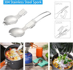 Odoland 6pcs Camping Cookware Mess Kit with Lightweight Pot, Stove, Spork and Carry Mesh Bag, Great for Backpacking Outdoor Camping Hiking and Picnic