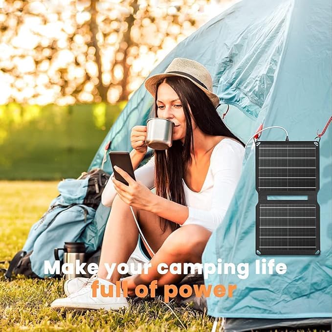 FlexSolar 10W Portable Solar Chargers 5V USB Small Power Emergency ETFE Panels Foldable IP67 Waterproof Camping Hiking Backpacking for Phones Fans Flashlight Watches Small Power Banks Battery Packs