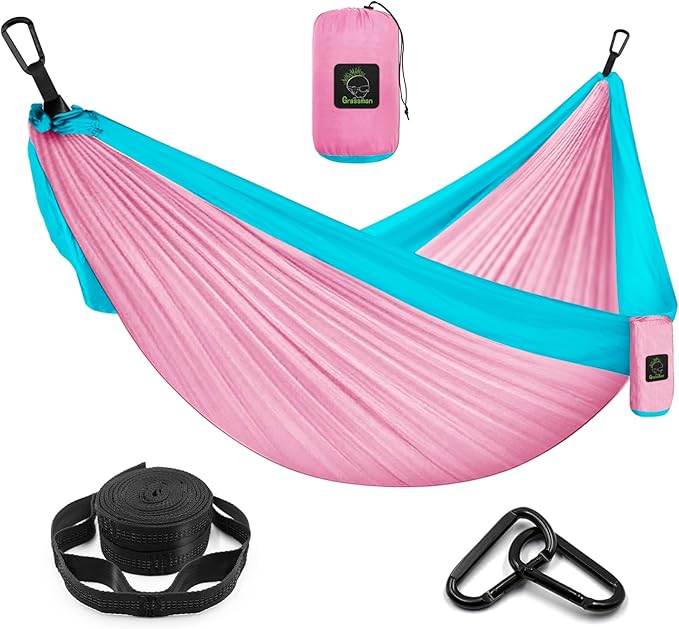 Grassman Camping Hammock Double & Single Portable Hammock with Tree Straps, Lightweight Nylon Parachute Hammocks Camping Accessories Gear for Indoor Outdoor Backpacking, Travel, Hiking, Beach