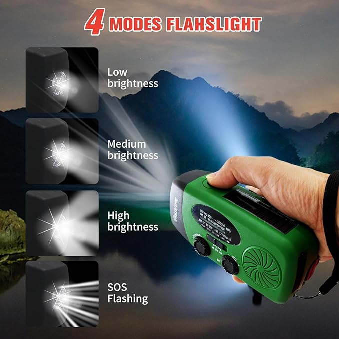 5000mAh Emergency Crank Weather Radio, iRonsnow NOAA/FM/AM Solar Radios, Portable Survival Radio with SOS, Earphone Jack, 1W 4 Modes LED Flashlight, Cell Phone Charger for Camping Hiking