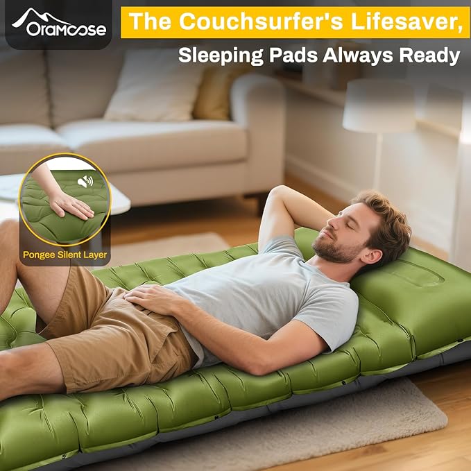 Camping Sleeping Pad, Extra Thick 6 Inch Inflatable Camping Mat with Pillow, Built-in Foot Pump Sleeping Pad for Camping Ultralight Self Inflating Campings Pad for Tent Backpacking Hiking Camp Gear