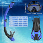 Snorkeling Gear for Adults, Mask Fin Snorkel Set, Dry Top Snorkel, Snorkeling Kit Travel Diving Package, Panoramic View Anti-Fog Anti-Leak Adjustable Swim Fins