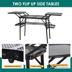 CDEN Camping Table, Campact Table, Folding Portable Tables, Tailgate Tables, with Side Table, 4 Side Shelves, mesh net, for Camping, Picnic, BBQ